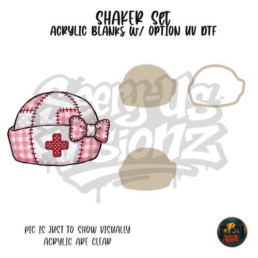 Pink Gingham Nurse Cap shaker set acrylic blanks