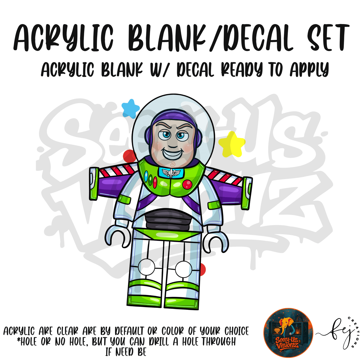 Space Ranger Hero themed acrylic blank with hole at top, multipurpose crafting shape