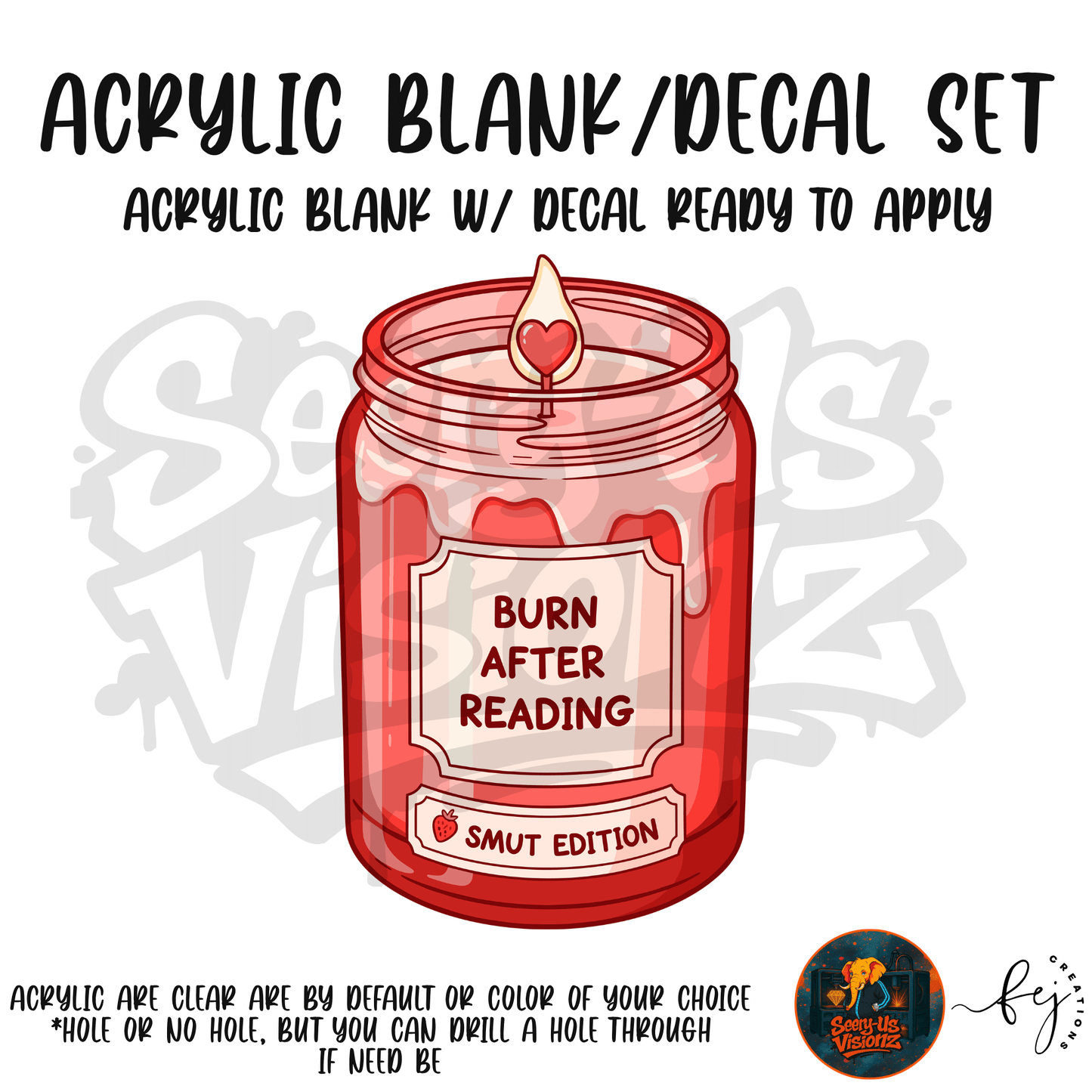 Burn After Reading Candle adult themed acrylic blank with hole for crafting,