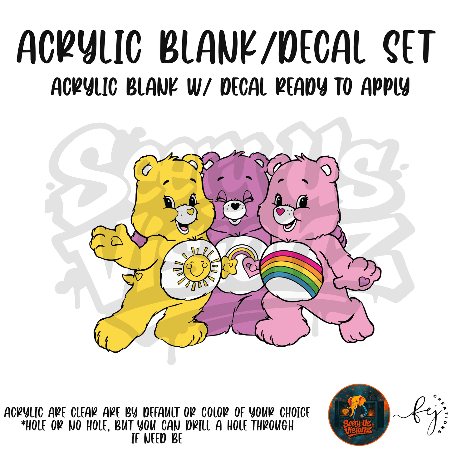 Bear Bestie Trio themed acrylic blank with hole at top, multipurpose crafting shape