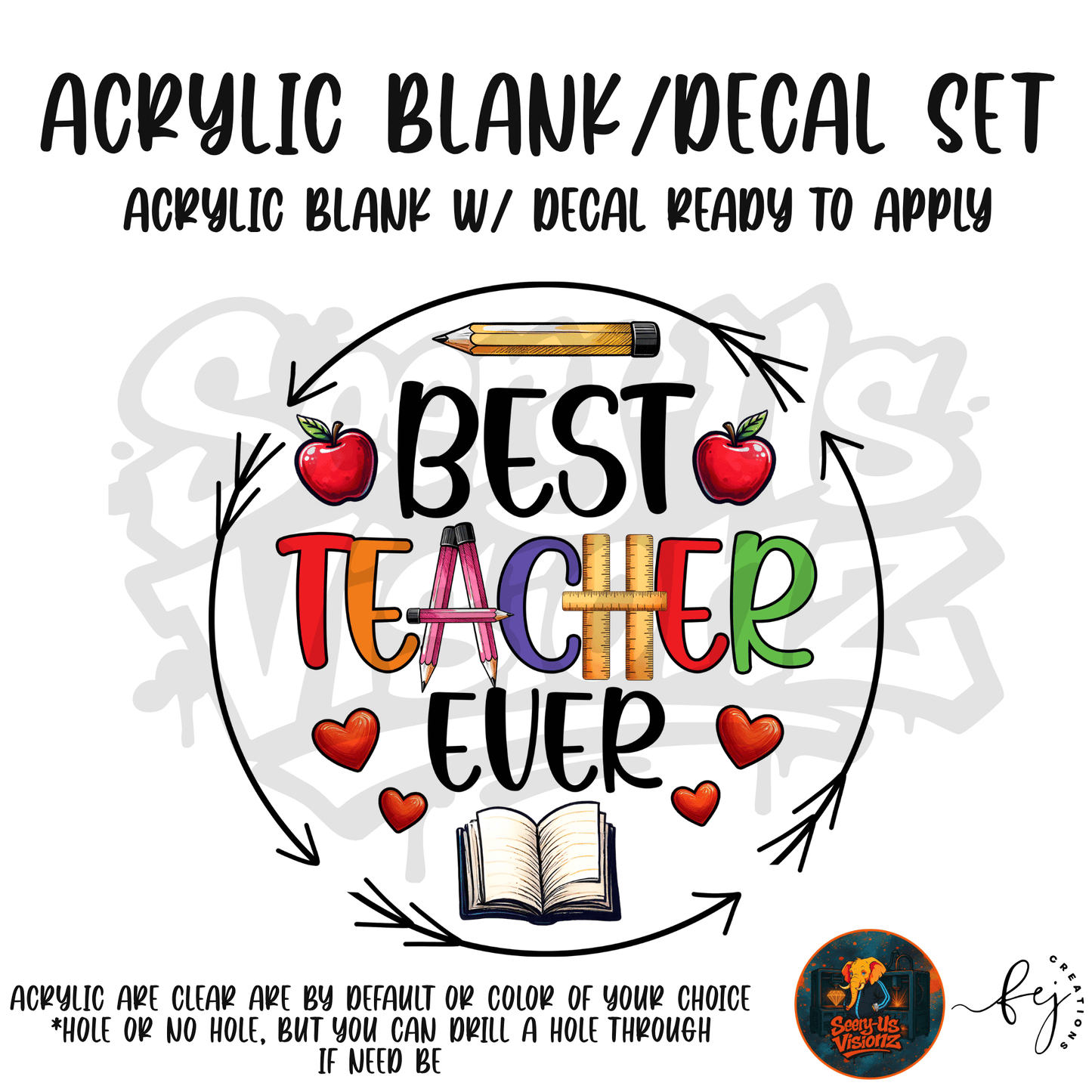 Best Teacher Ever Apple teacher themed acrylic blank with hole for badge reels and classroom gifts