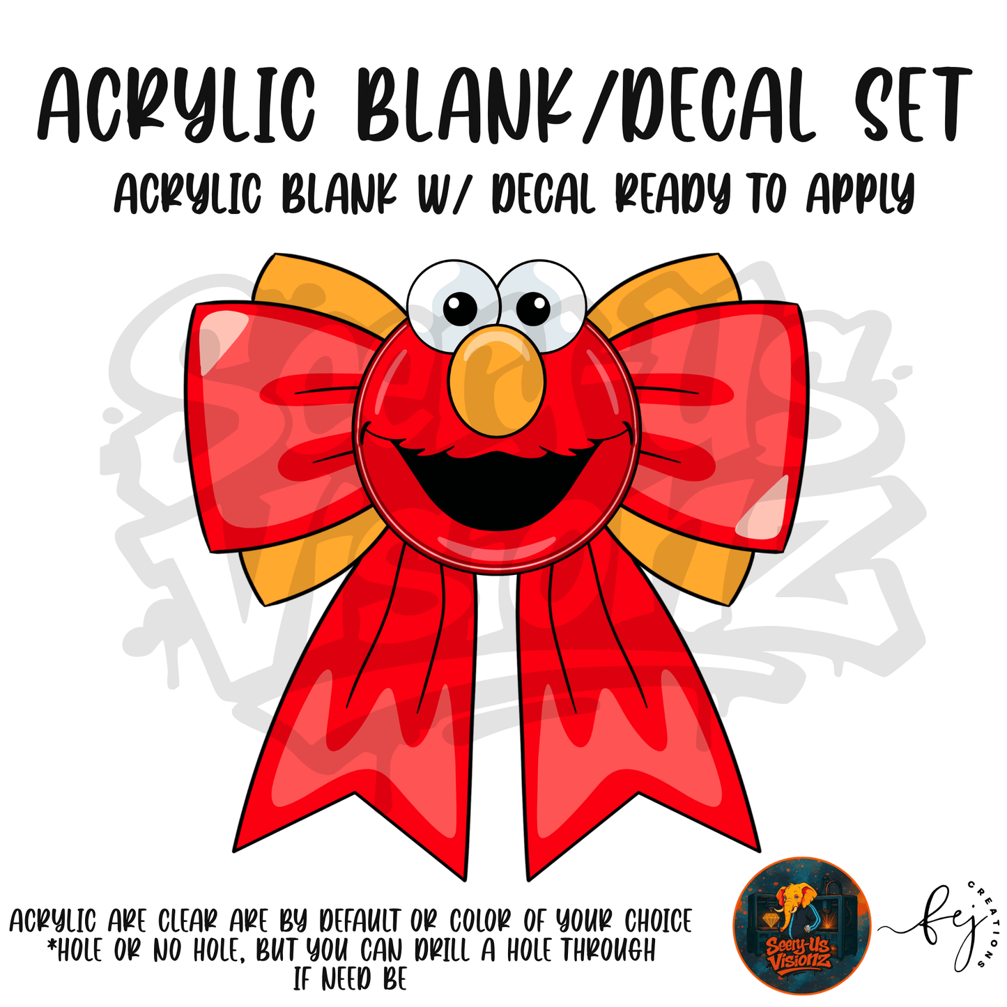 Red Fuzzy Monster Bow themed acrylic blank with hole at top, multipurpose crafting shape
