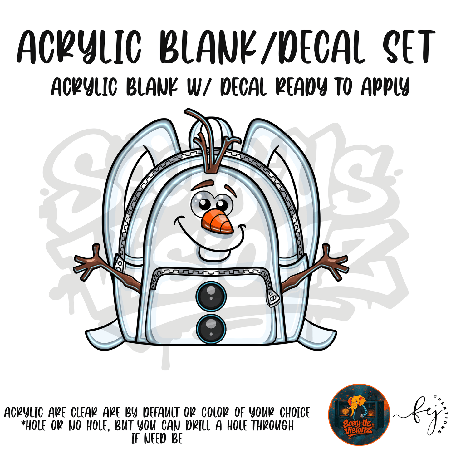 Snow Buddy Backpack themed acrylic blank with hole at top, multipurpose crafting shape