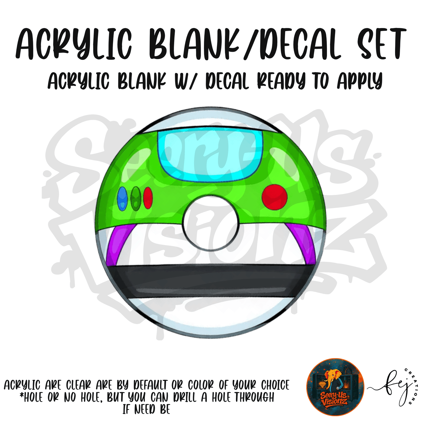 Spaceman Donut themed acrylic blank with hole at top, multipurpose crafting shape