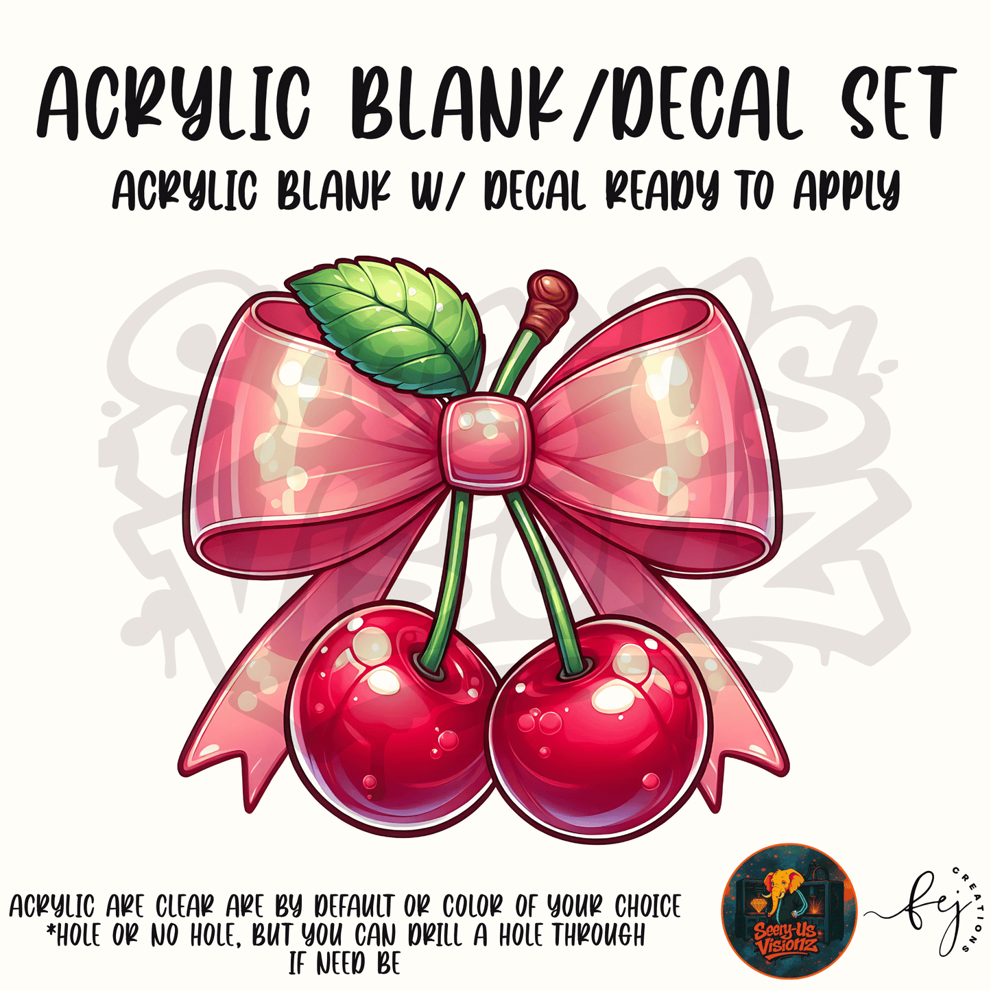 Pink Cherry Bow Acrylic & Decal Kit