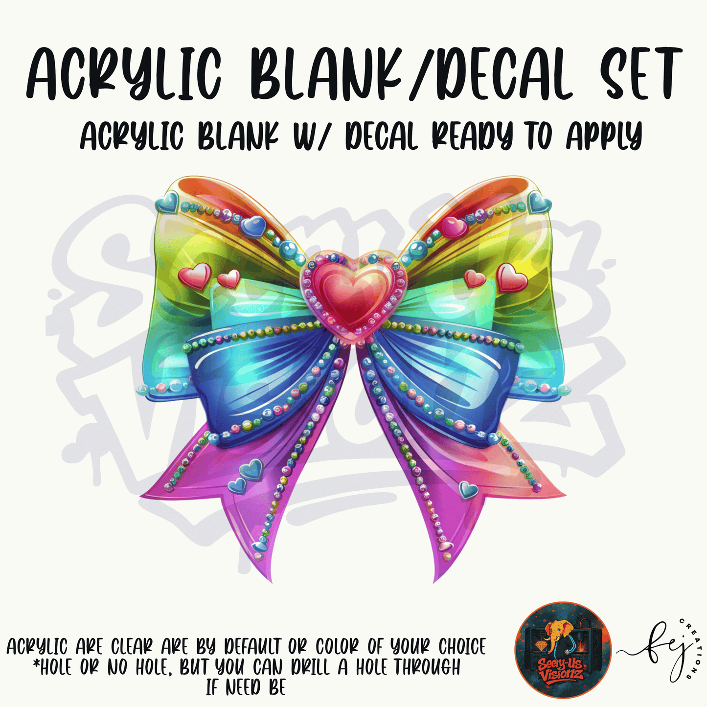 Rainbow Heart Bow Acrylic & Decal Kit