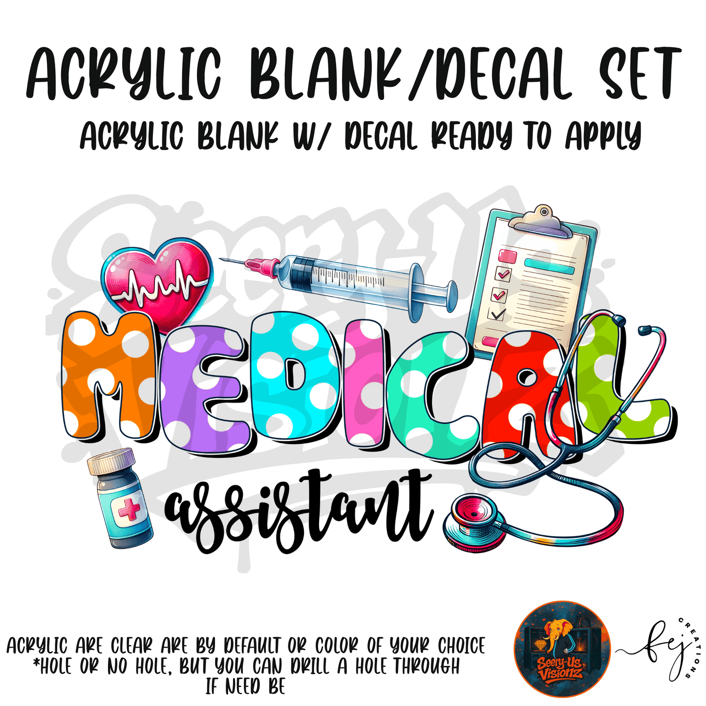 Medical Assistant Polka Dots Acrylic & Decal Kit