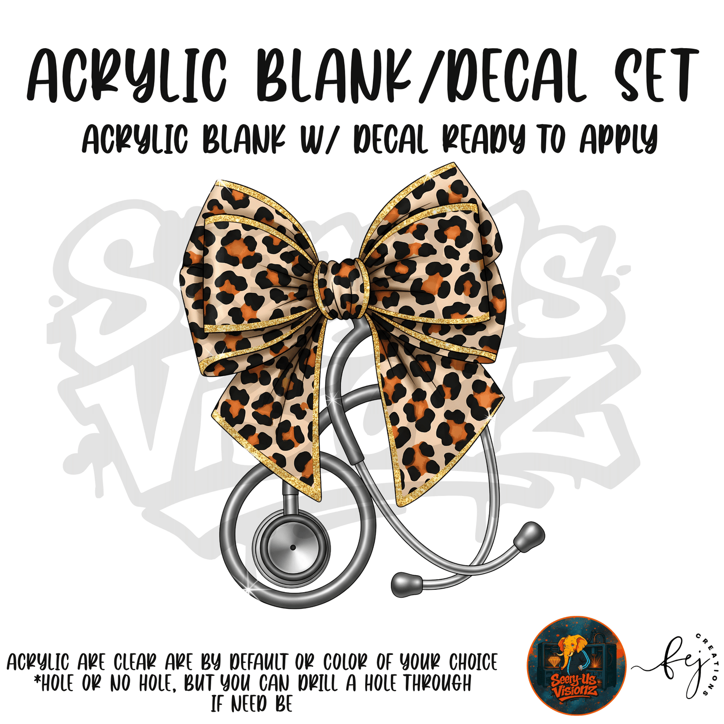 Leopard Stethoscope Bow Acrylic & Decal Kit