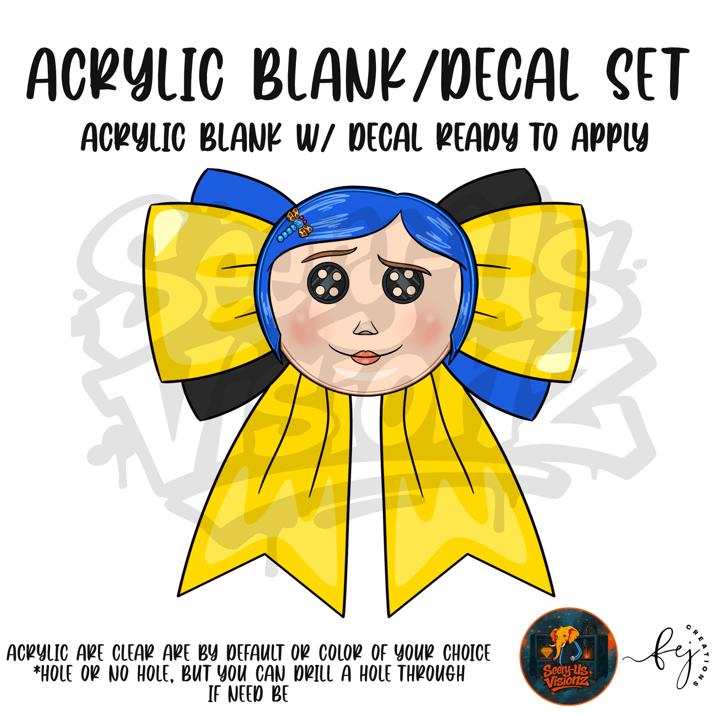 Button Girl Face Bow Acrylic & Decal Kit