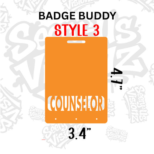 Horizontal Badge Buddy 3 w / Title & Pin Holes  (Acrylic 4.7" x 3.4") Choose Title