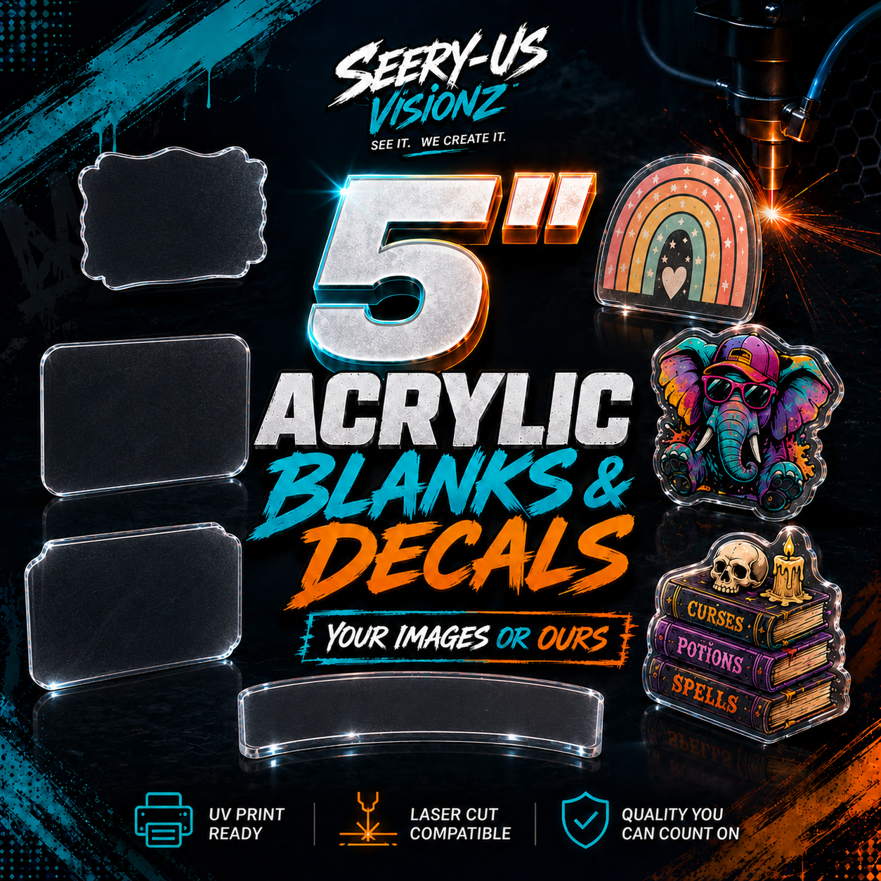 5" Acrylics Blanks & UV DTF/Vinyl  - Your Images or Ours