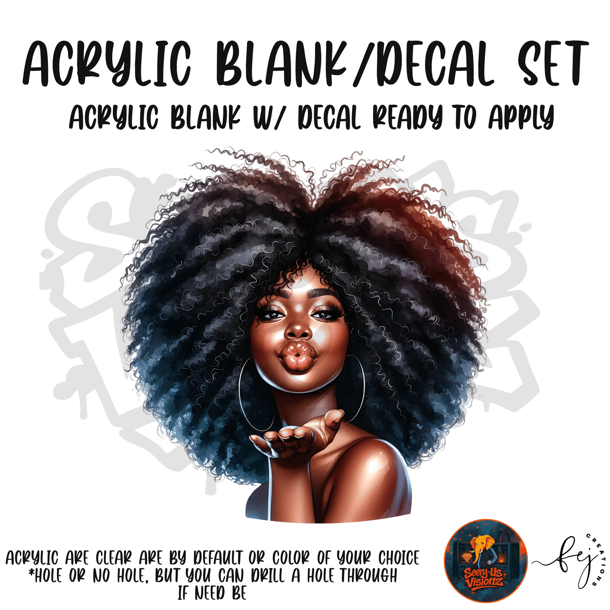 Curl Beauty themed acrylic blank with hole at top, multipurpose crafting shape
