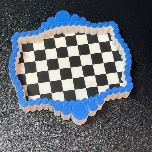 Checkered Turquoise Trinket & Bead Tray 3D Printed