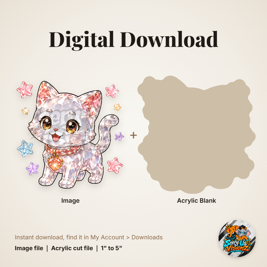 Glitter Kitten Stars acrylic blank and digital download