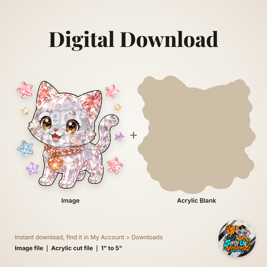 Glitter Kitten Stars acrylic blank and digital download