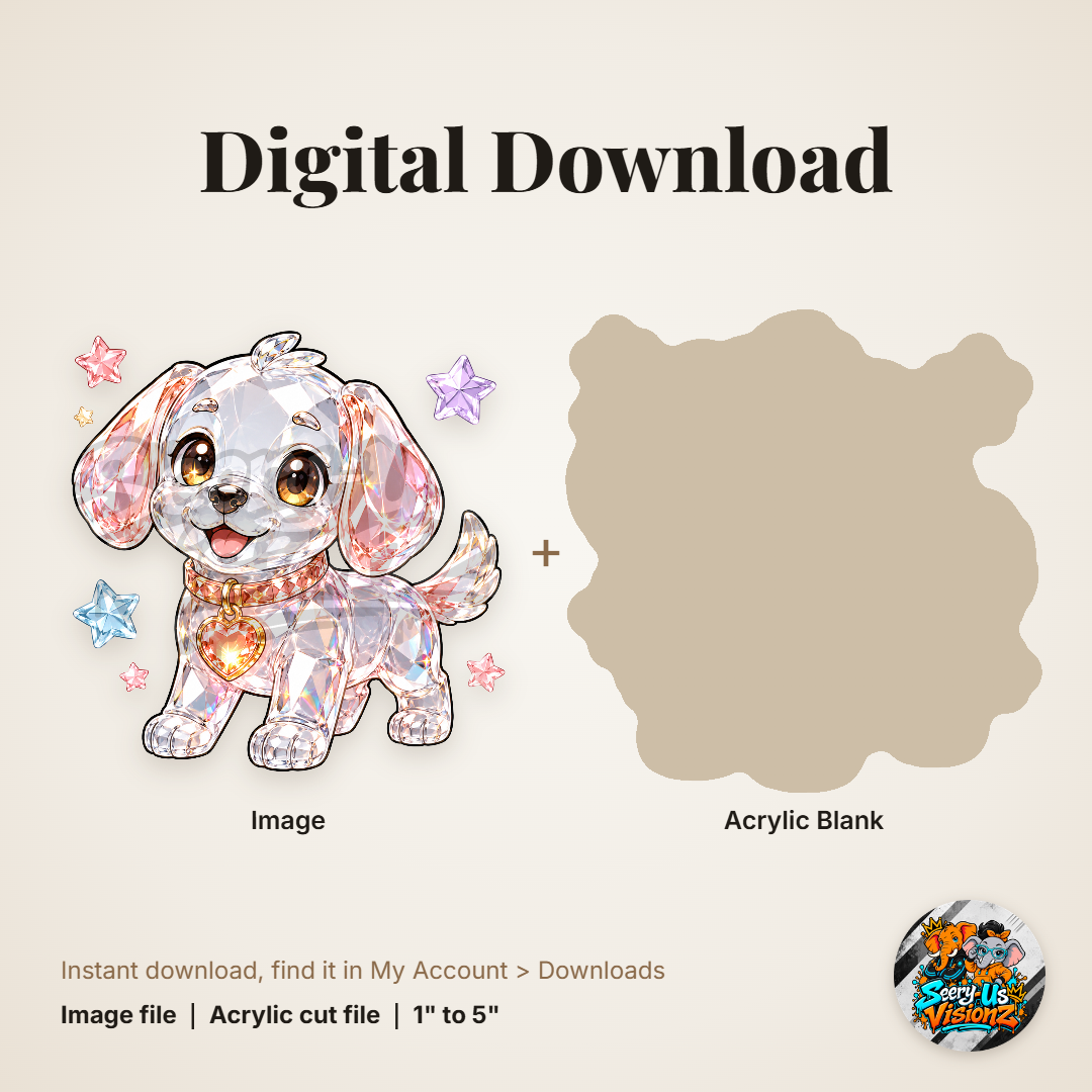 Glitter Puppy Stars acrylic blank and digital download