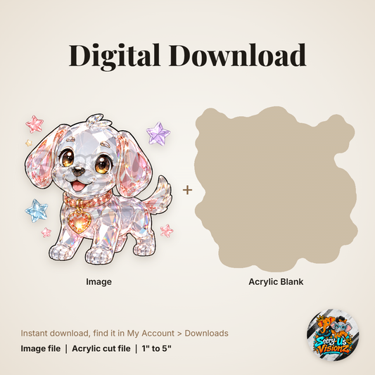 Glitter Puppy Stars acrylic blank and digital download