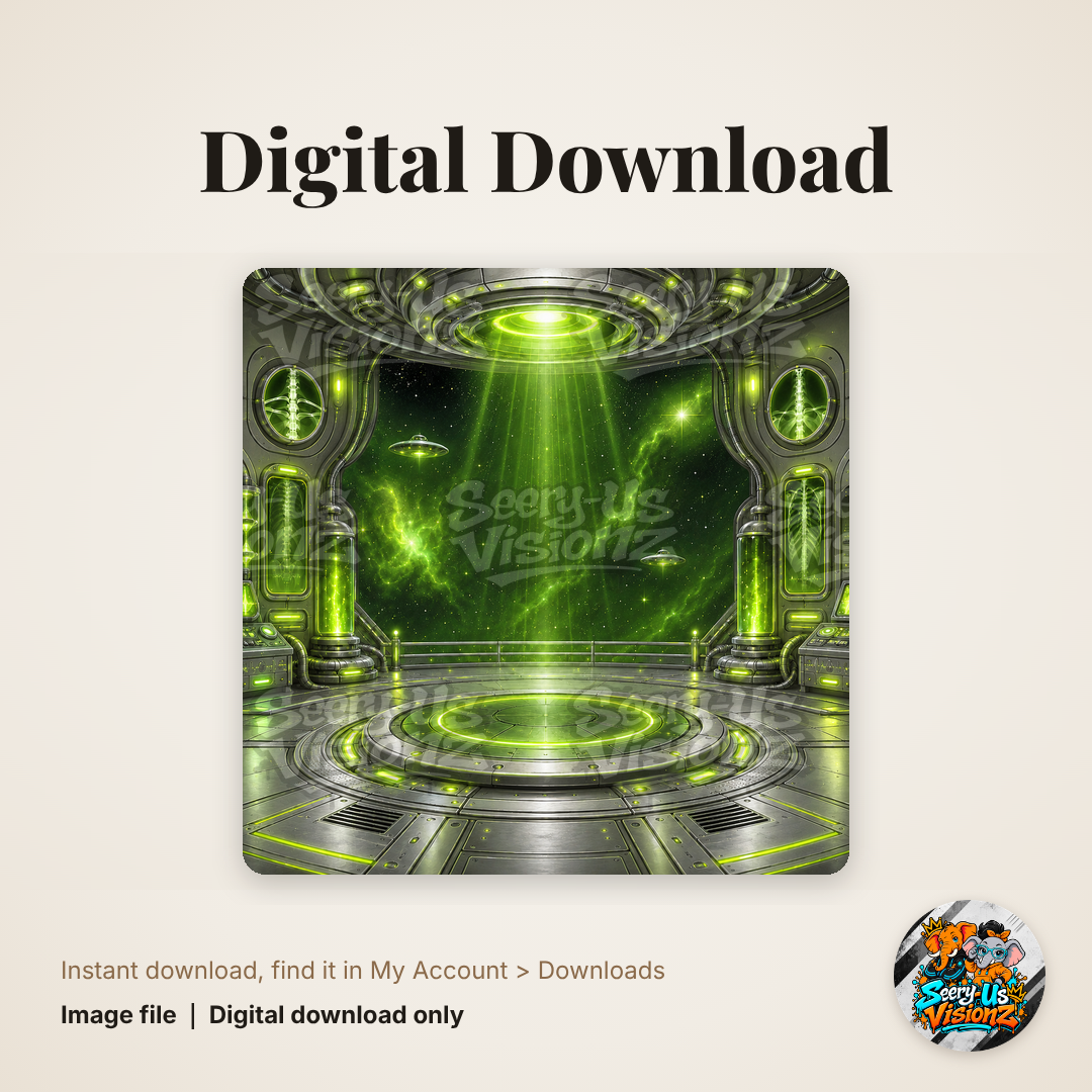 Green Alien Spaceship Background digital download