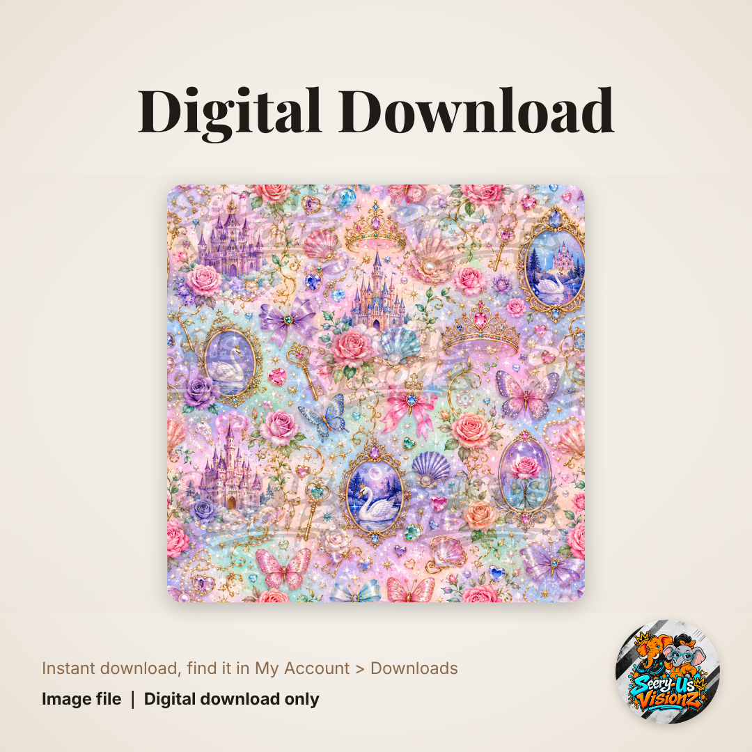 Pastel Princess Castle Pattern Paper digital download