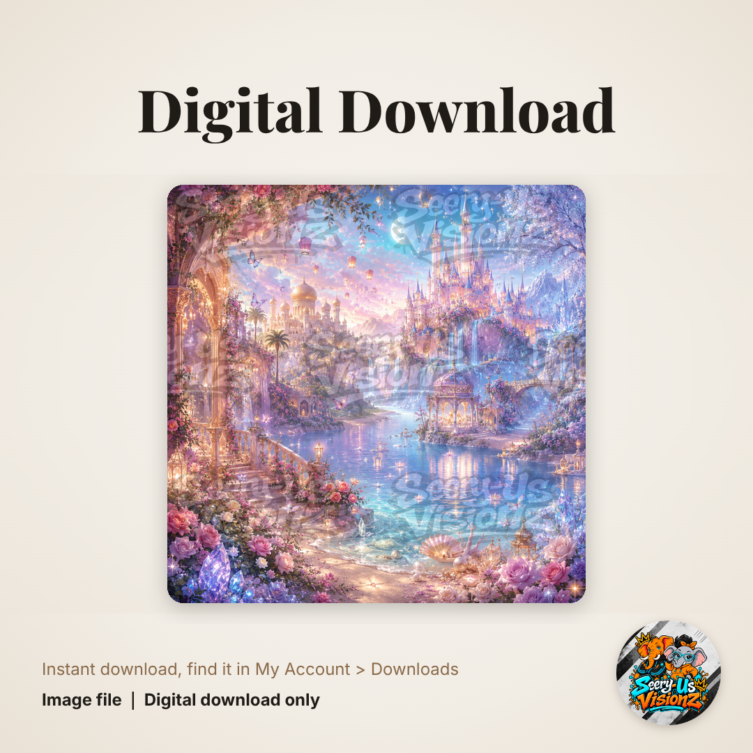 Fairytale Castle Lagoon Background digital download