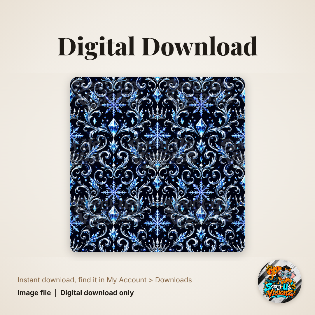 Blue Snowflake Damask Pattern Paper digital download