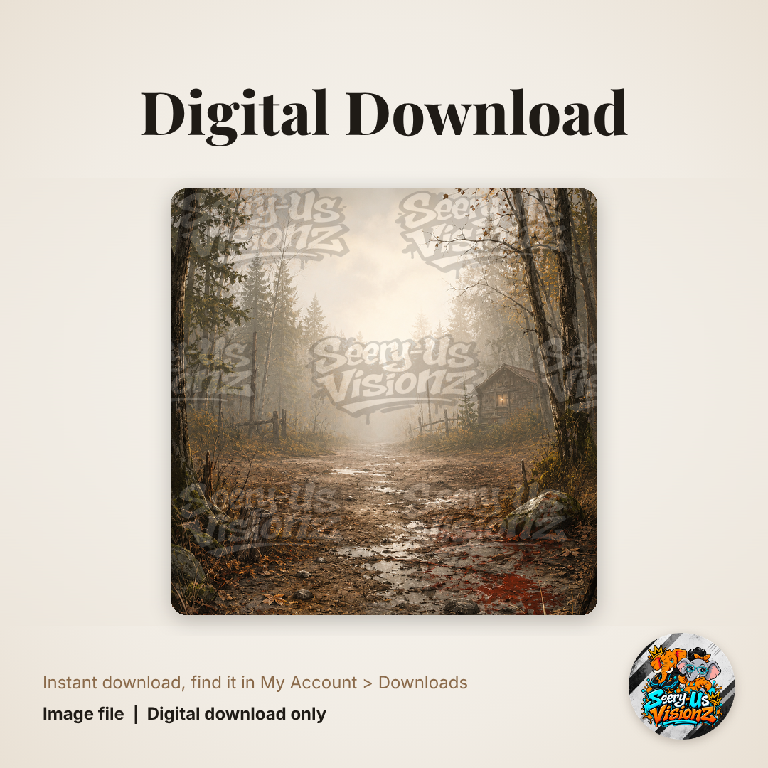 Misty Forest Cabin Background digital download
