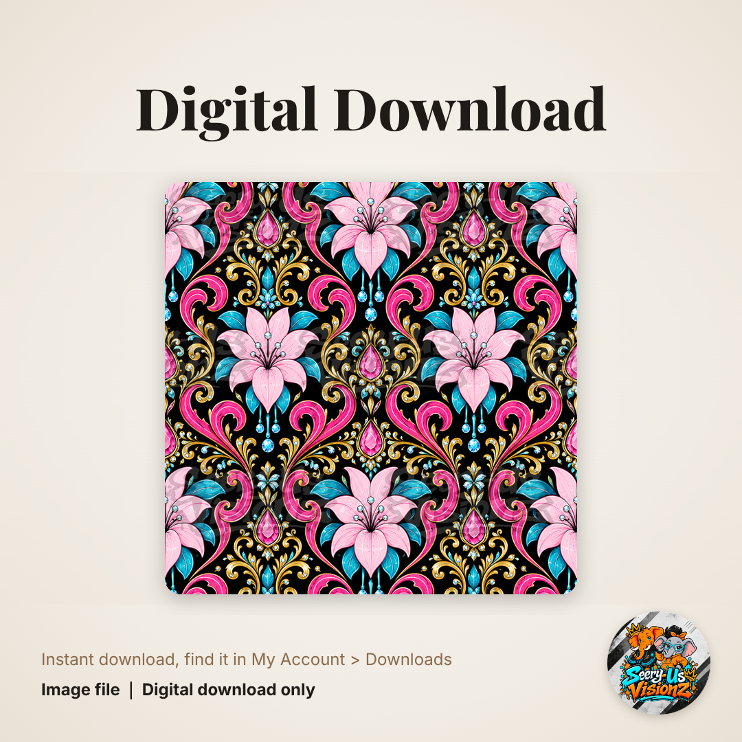 Pink Lily Damask Pattern Paper digital download