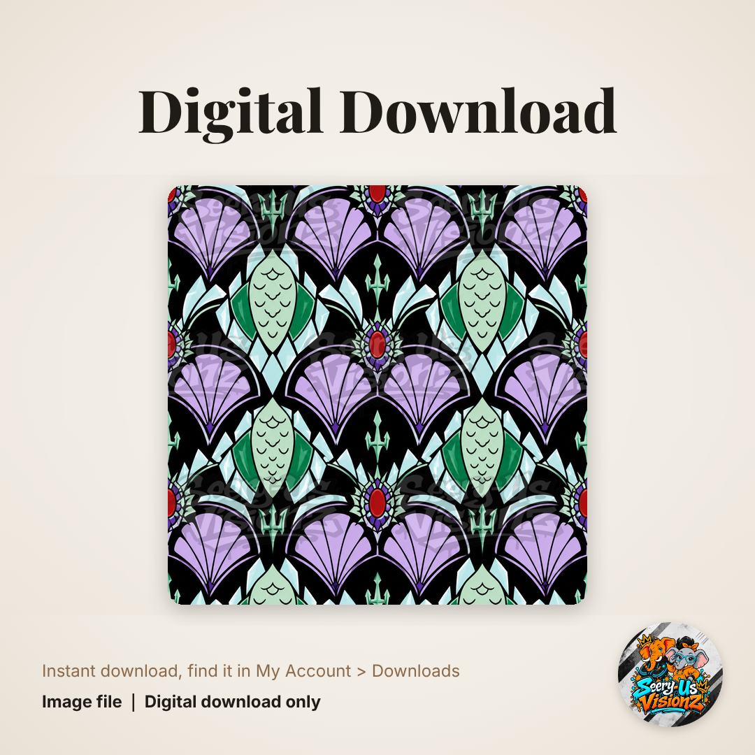 Mermaid Shell Trident Pattern Paper digital download