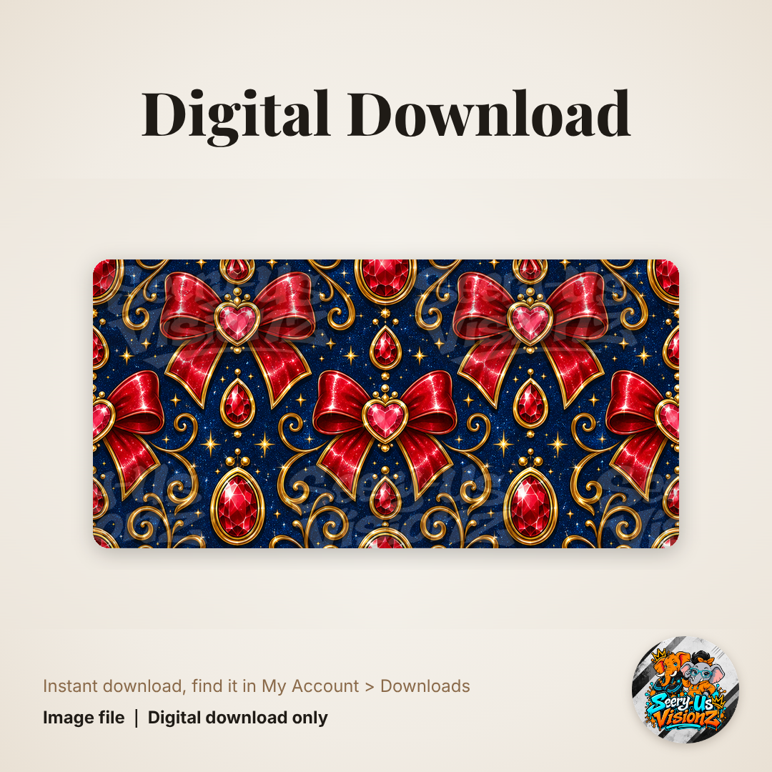 Red Bow Navy Border Pattern digital download