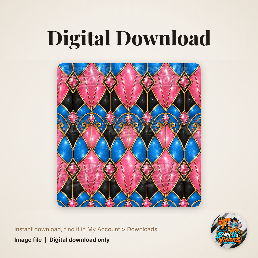 Pink Blue Harlequin Pattern Paper digital download