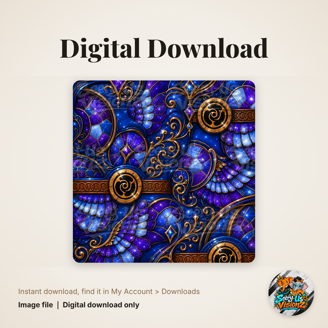 Blue Stained Glass Wing Pattern Paper digital download