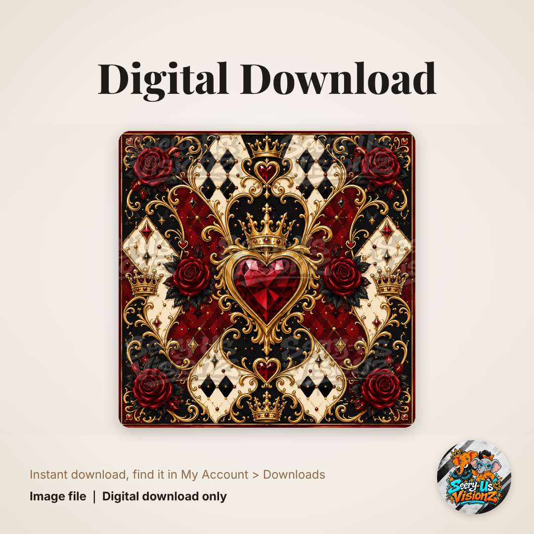 Queen of Hearts Harlequin Background digital download