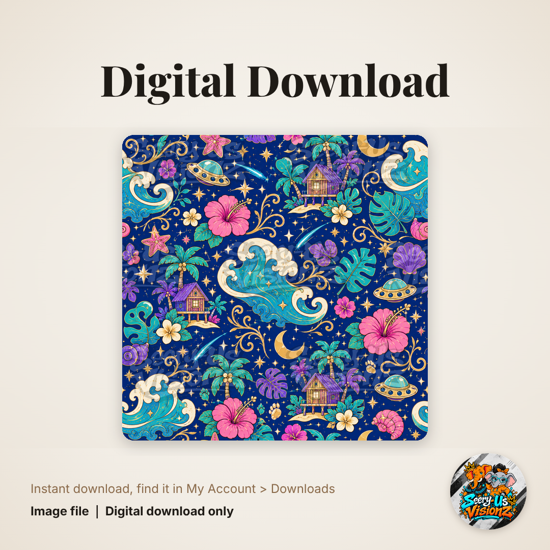 Tropical Island Night Pattern Paper digital download