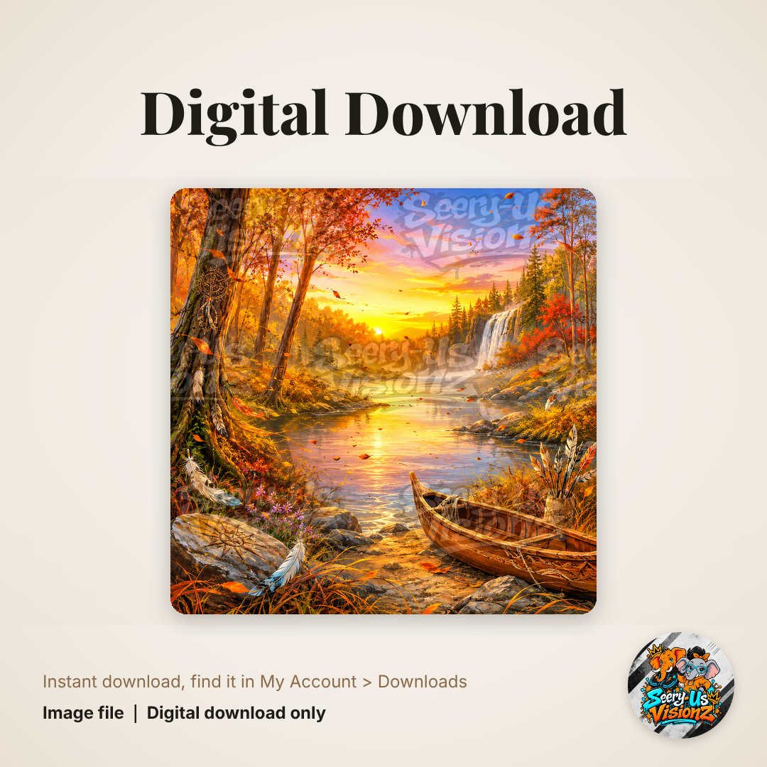 Autumn River Canoe Background digital download