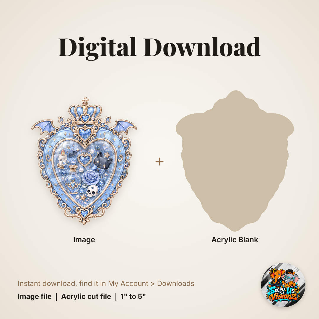 Blue Winged Heart Frame acrylic blank and digital download