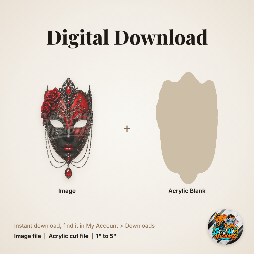 Red Venetian Masquerade Mask acrylic blank and digital download