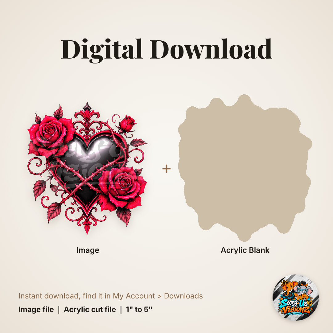 Thorned Dark Heart acrylic blank and digital download