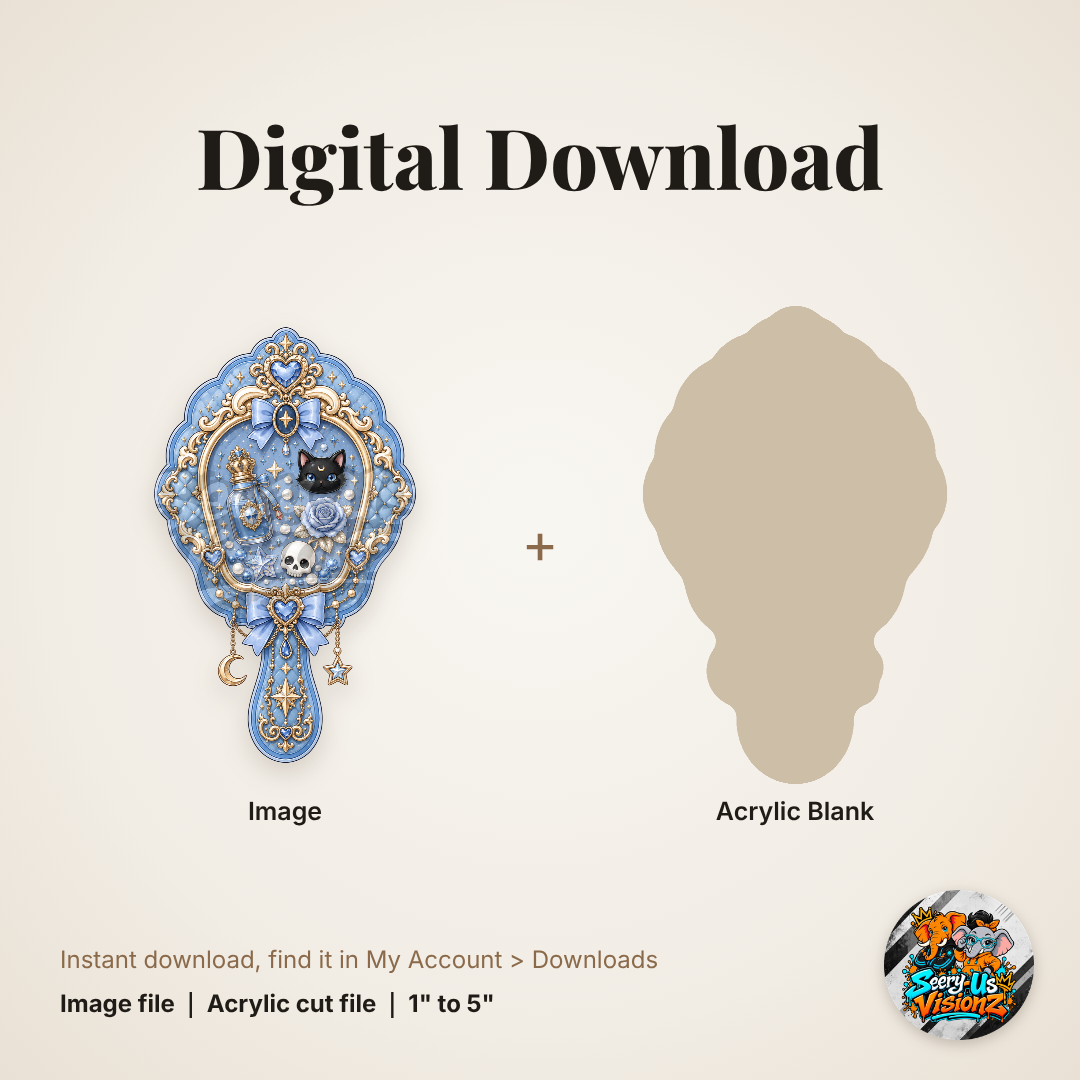 Blue Gothic Hand Mirror acrylic blank and digital download