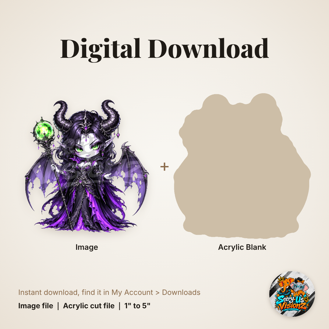 Horned Dark Fairy Sorceress acrylic blank and digital download