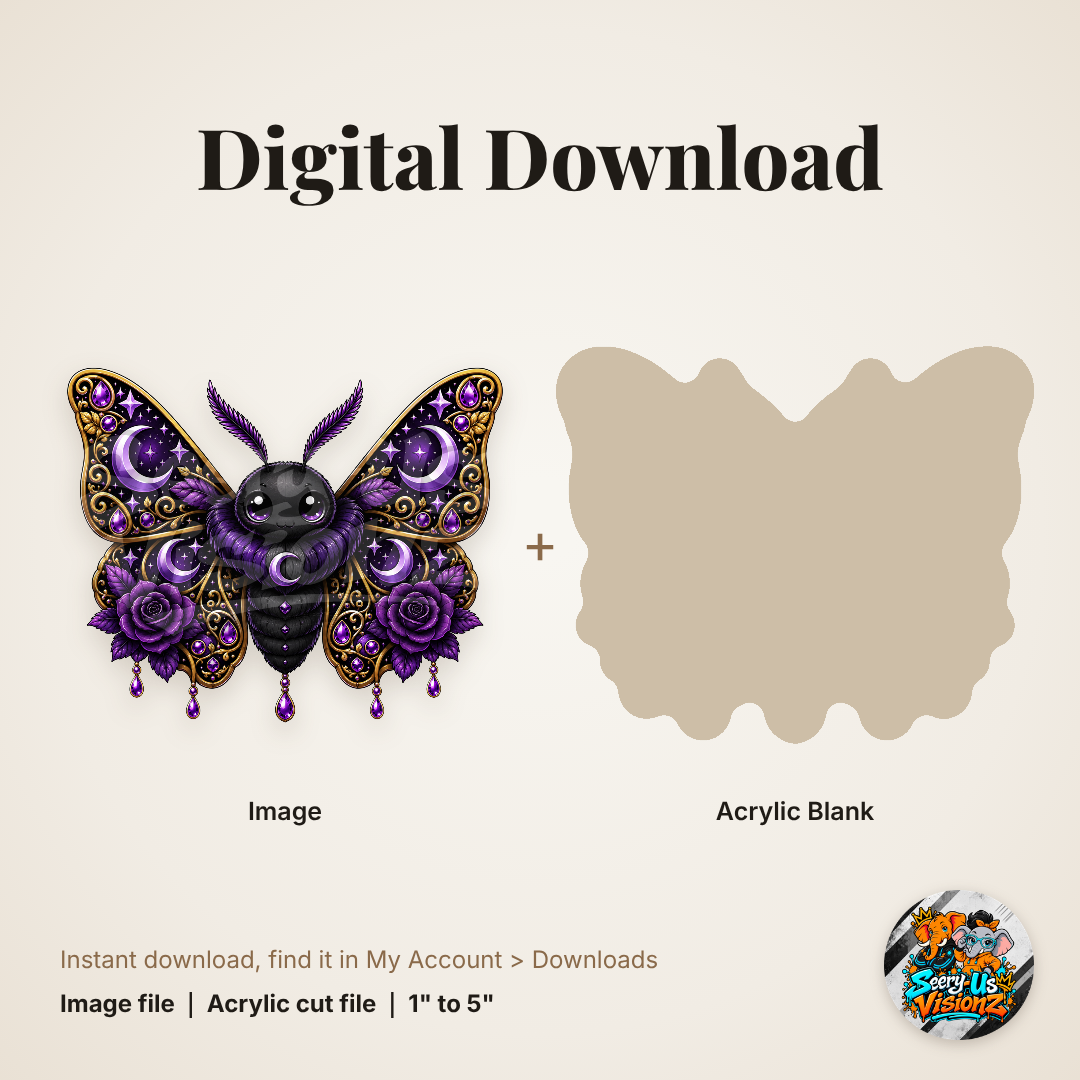 Purple Jeweled Moth acrylic blank and digital download
