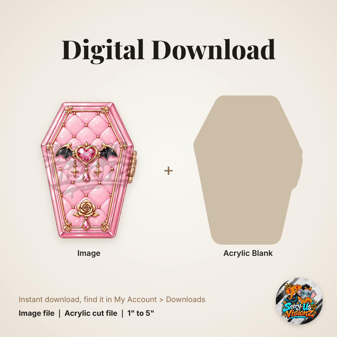 Pink Quilted Bat Coffin acrylic blank and digital download