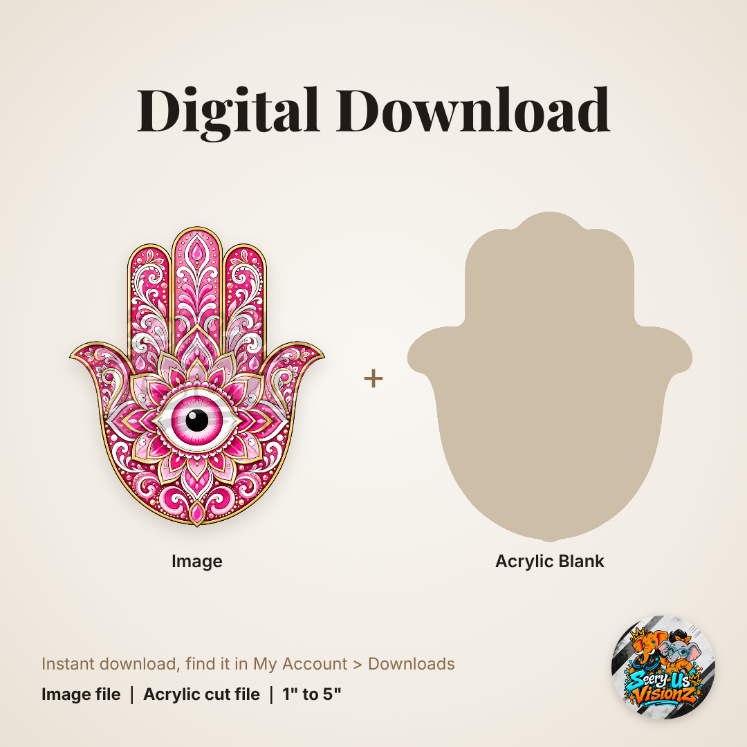 Pink Evil Eye Hamsa acrylic blank and digital download