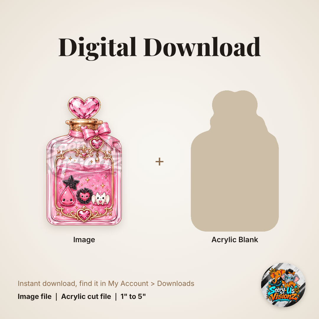 Pink Heart Potion Bottle acrylic blank and digital download