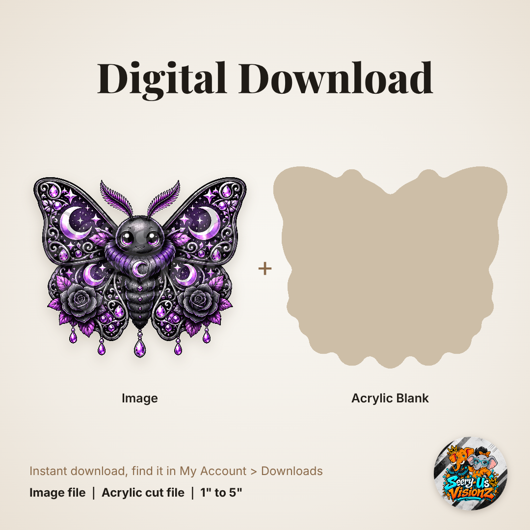 Black Jeweled Moth acrylic blank and digital download