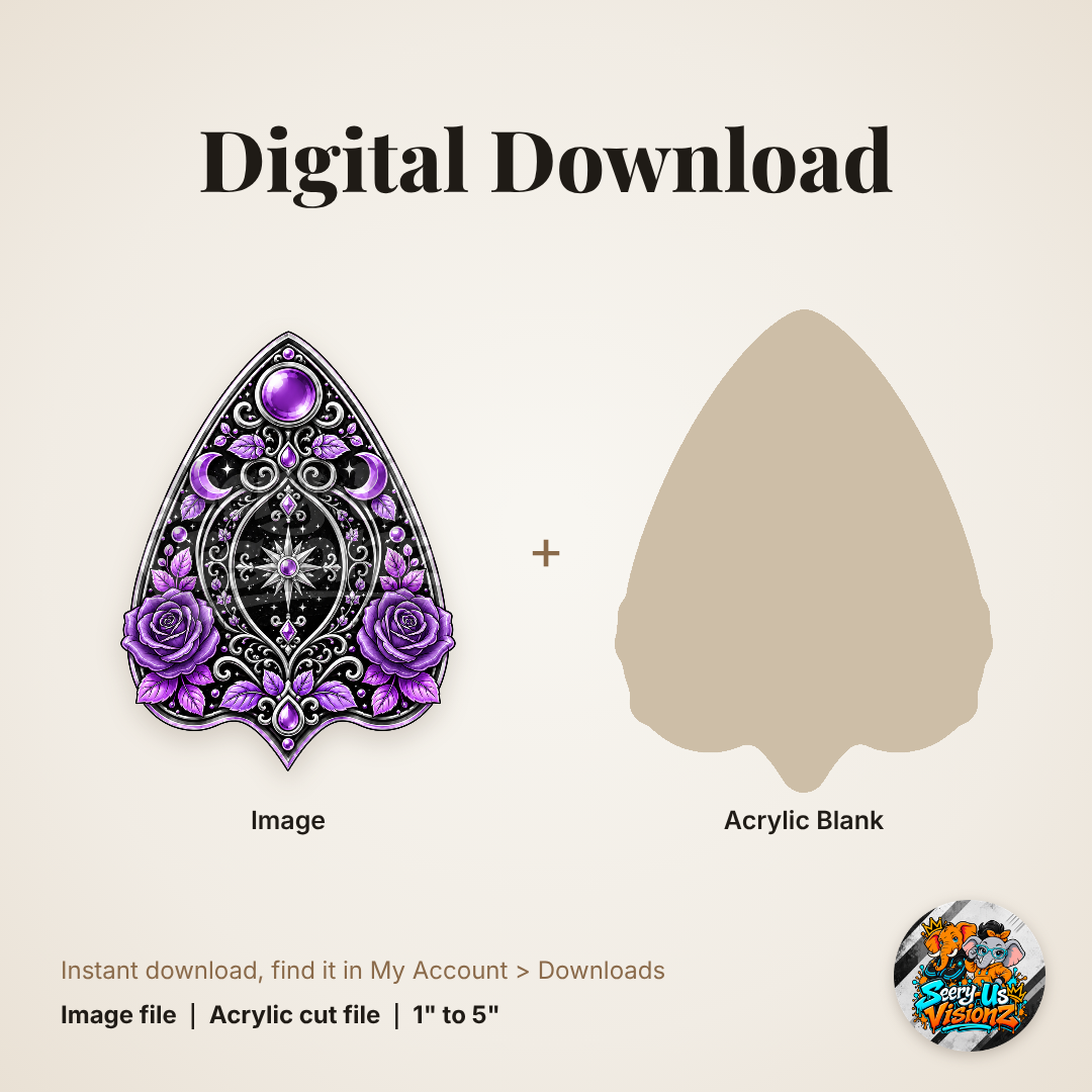 Purple Gothic Rose Planchette acrylic blank and digital download