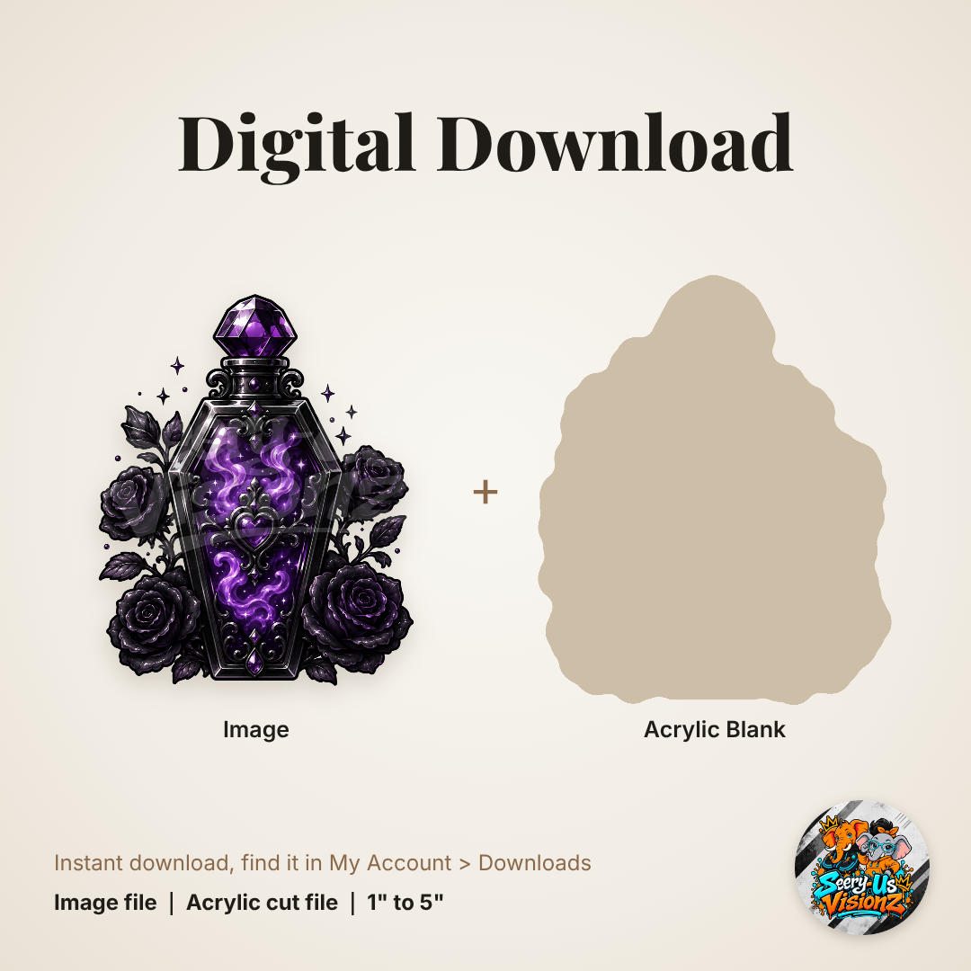 Black Rose Coffin Potion Bottle acrylic blank and digital download