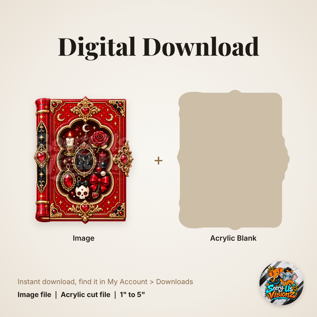 Red Gothic Spell Book acrylic blank and digital download