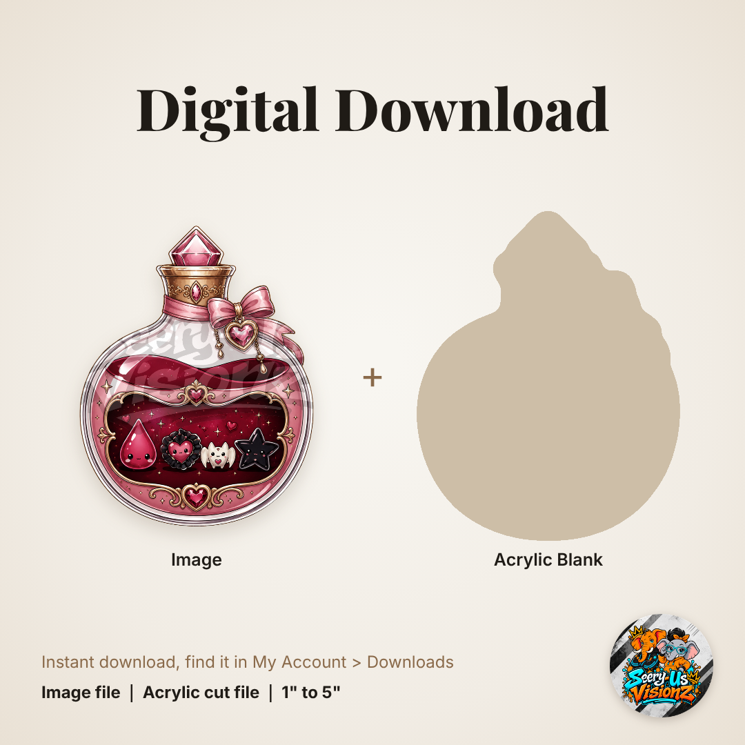 Pink Round Potion Bottle acrylic blank and digital download