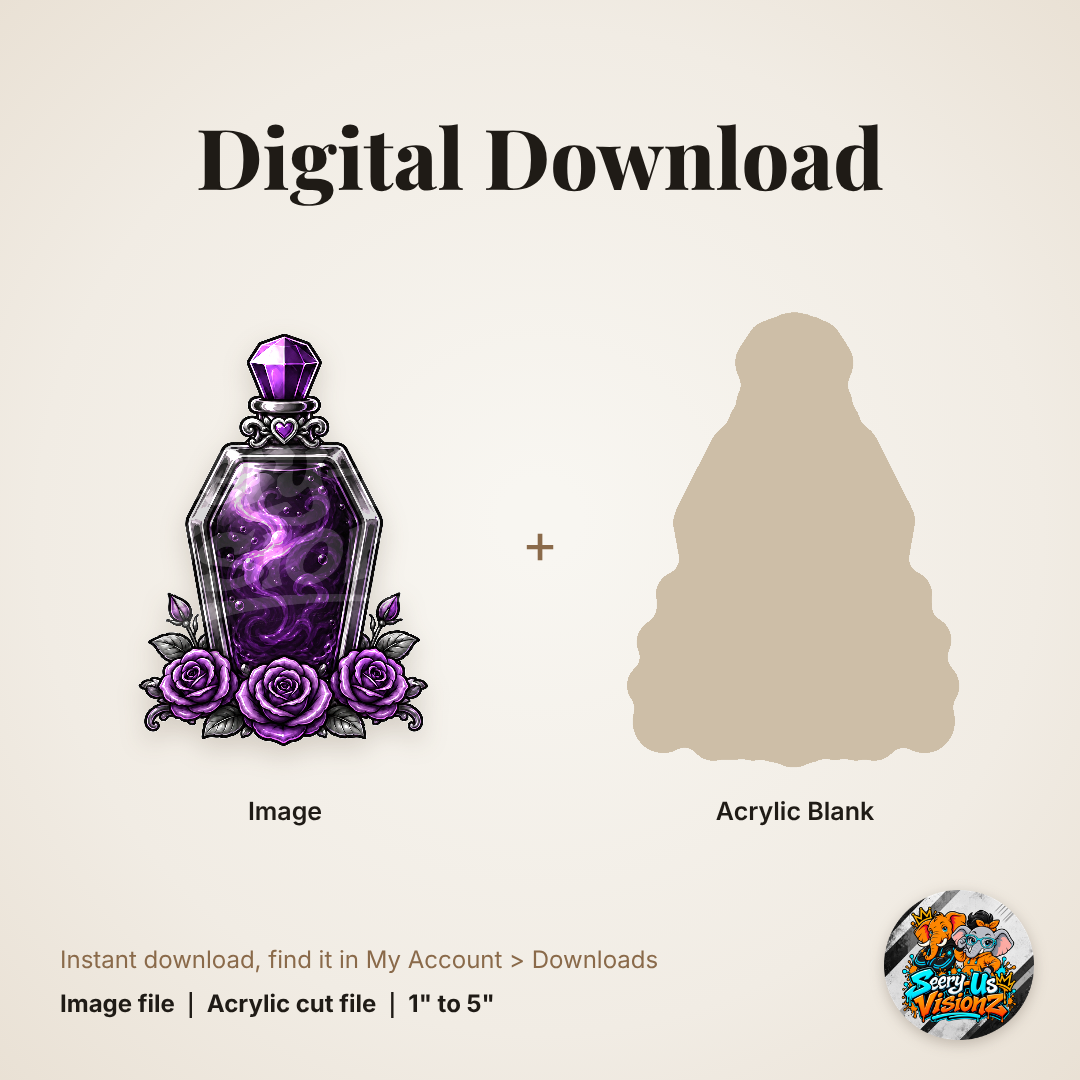 Purple Rose Coffin Potion Bottle acrylic blank and digital download