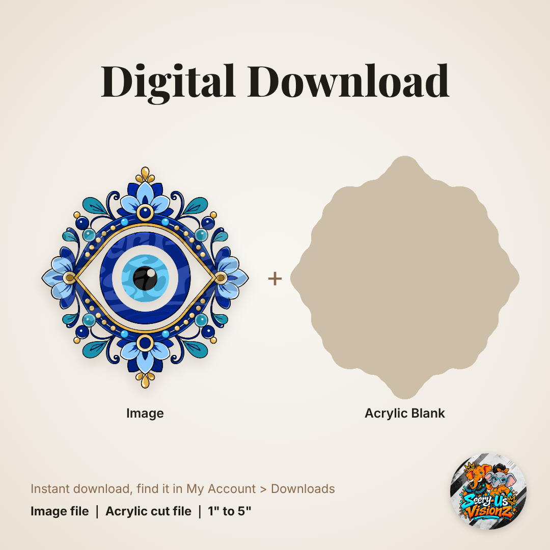 Blue Floral Evil Eye acrylic blank and digital download